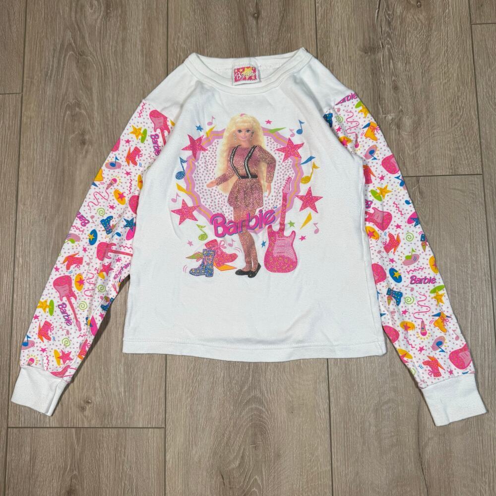 Vintage 90s Barbie long sleeve shirt Girls size 10 made in usa 100% cotton
